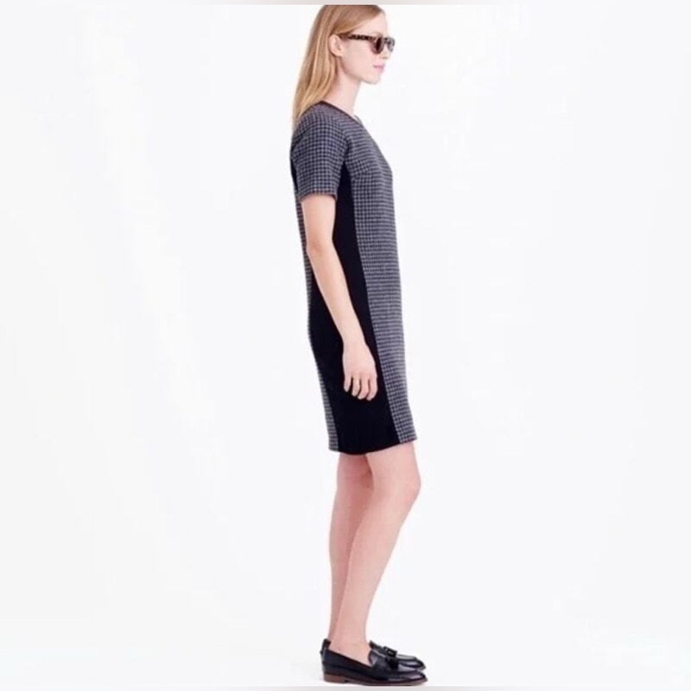 J.Crew Mixed Houndstooth Tweed & Leather Dress | Size 2 Tall | Classic Career - Picture 2 of 12